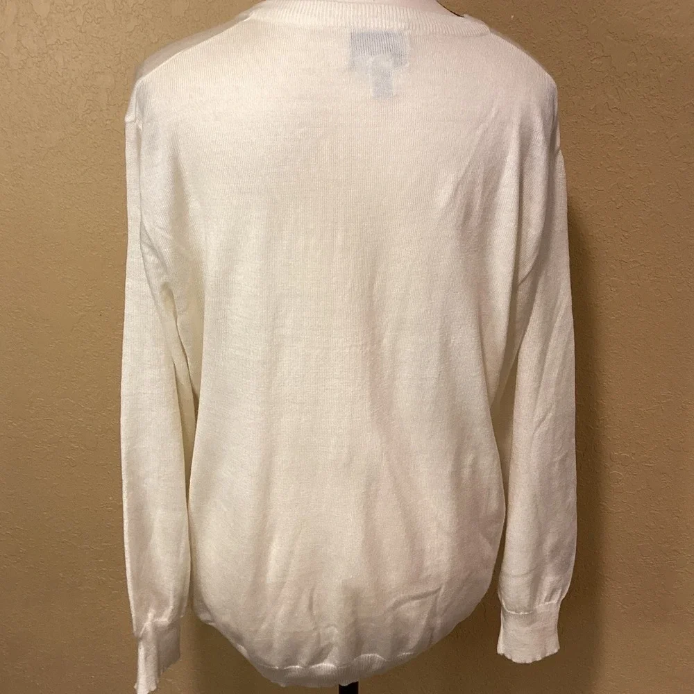 Vintage Ades of California Sweater White V-Neck, Embroidered Flowers/Butterflies